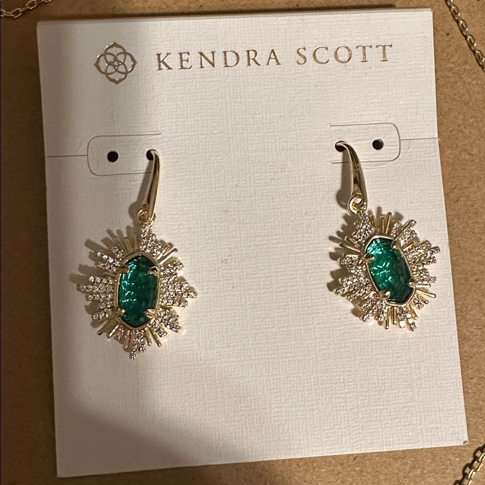 110. Kendra Scott Gold and Teal Earrings and Necklace Set